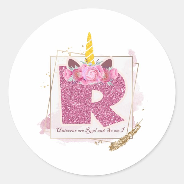 Unicorn Monogram R Custom Stickers (Vorderseite)