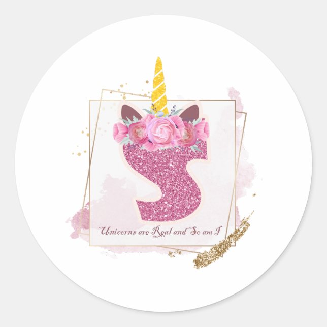 Unicorn Monogram S Custom Stickers (Vorderseite)