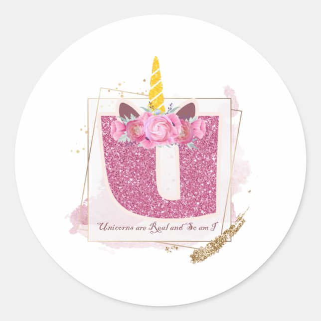 Unicorn Monogram U Custom Stickers (Vorderseite)