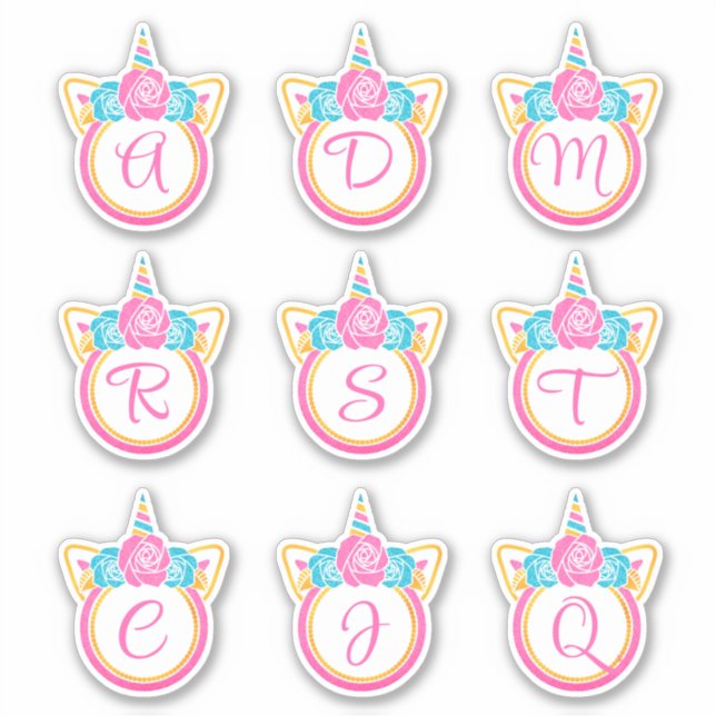 Unicorn Monogramm Erstkleberpackung Aufkleber (Vorderseite)