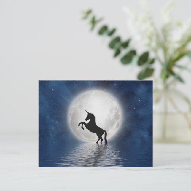 Unicorn Moon Fantasy Postcard, Magical Unicorn Postkarte (Stehend Vorderseite)