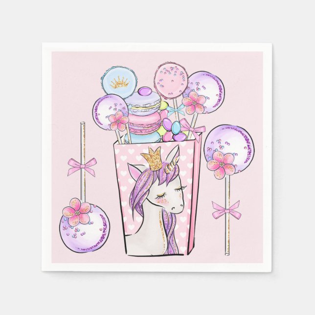 Unicorn "Moon Pie" und "Cake Pops" Moderne Süße Serviette (Vorderseite)