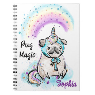 Unicorn Mops Magic Rainbows Dog Pink & Lila Notizblock