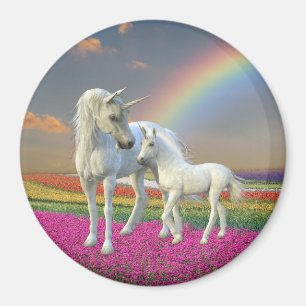 Unicorn Mother and Baby Foal Rainbow Fantasy Magnet