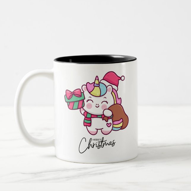Unicorn mug design for Christmas  Zweifarbige Tasse (Links)