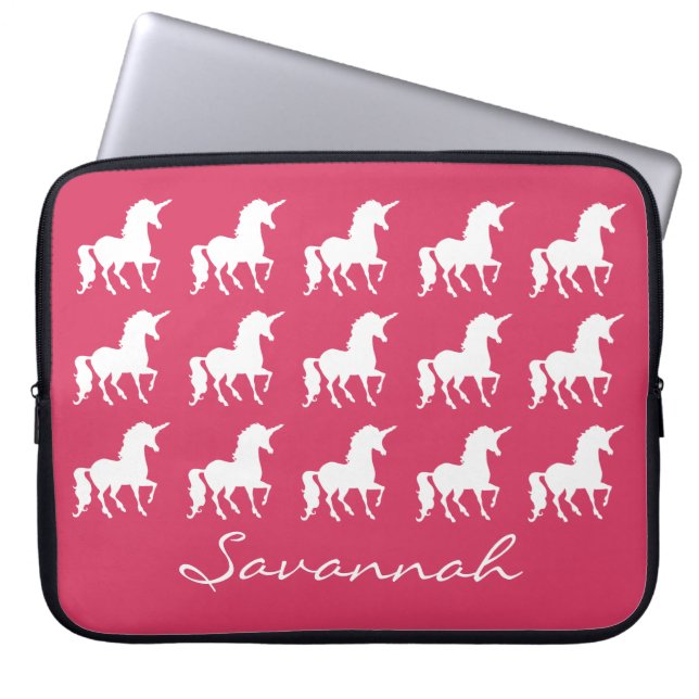 Unicorn-Muster-personalisierte rosa Laptopschutzhülle (Vorderseite)