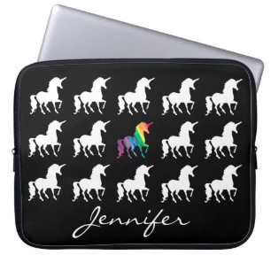 Unicorn-Muster-personalisierte Schwarz-weiße Laptopschutzhülle