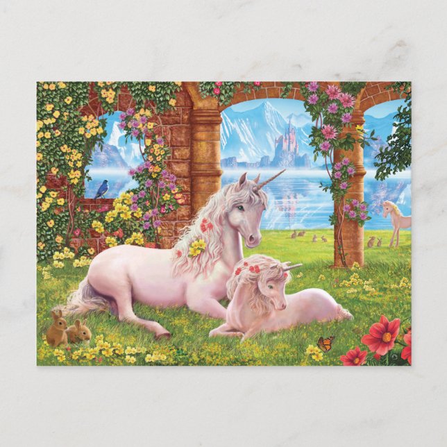 Unicorn Mutter und Foal Postkarte (Vorderseite)
