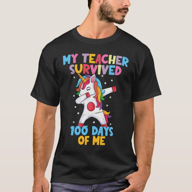 Unicorn My Teacher Survived 100 days Of Me 2023 T-Shirt (Vorderseite)