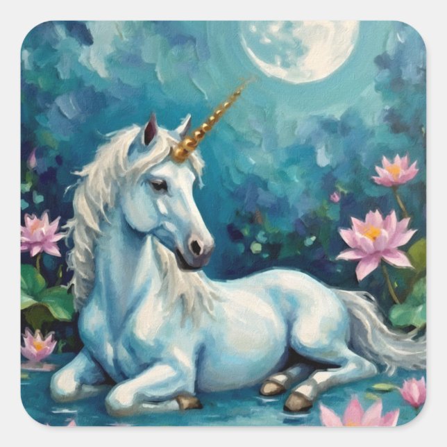 Unicorn Mystic Garden Quadratischer Aufkleber (Vorderseite)