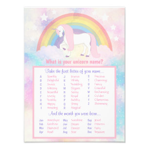 Unicorn Name Game Birthday & Baby Shower Fotodruck