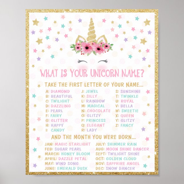 Unicorn Name Game Poster (Vorne)