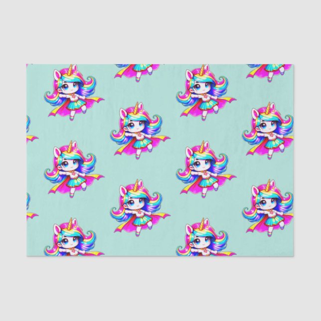 Unicorn niedlich super Girl grün pink Seidenpapier (Vorderseite)