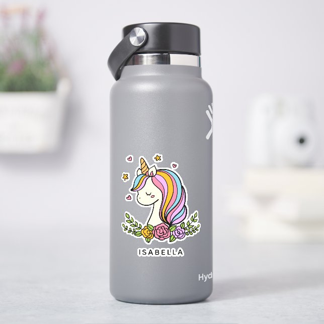 Unicorn Niedlich Whimsical Girly Personalisiert Na Aufkleber (HydroFlask)