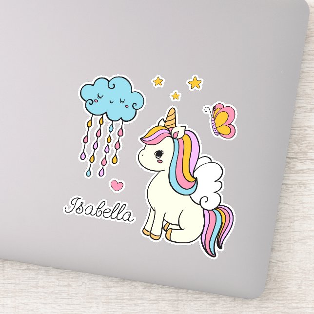 Unicorn Niedlich Whimsical Girly Personalisiert Na Aufkleber (Detail)