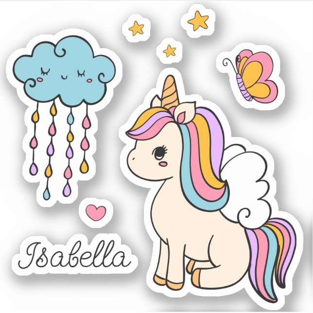 Unicorn Niedlich Whimsical Girly Personalisiert Na Aufkleber (Vorderseite)
