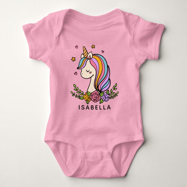 Unicorn Niedlich Whimsical Girly Personalisiert Na Baby Strampler (Vorderseite)