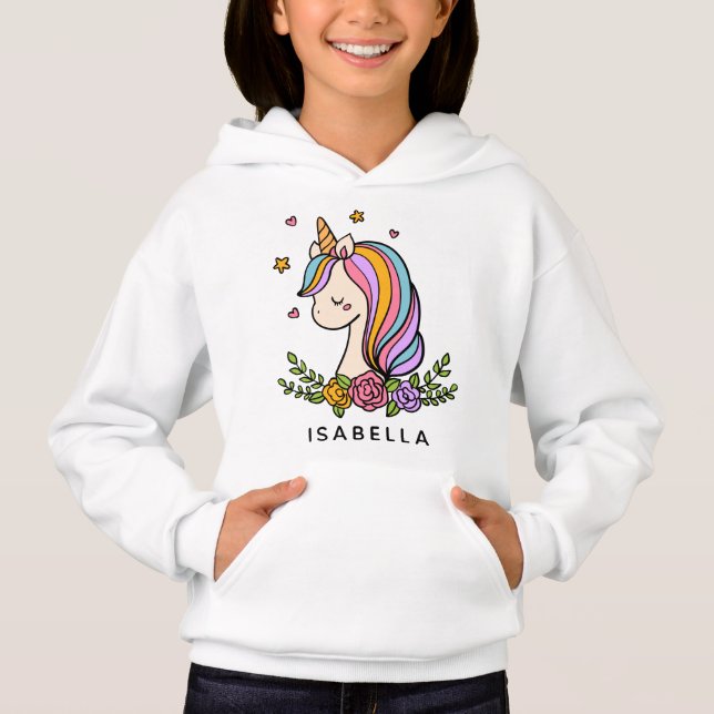Unicorn Niedlich Whimsical Girly Personalisiert Na Hoodie (Vorderseite)