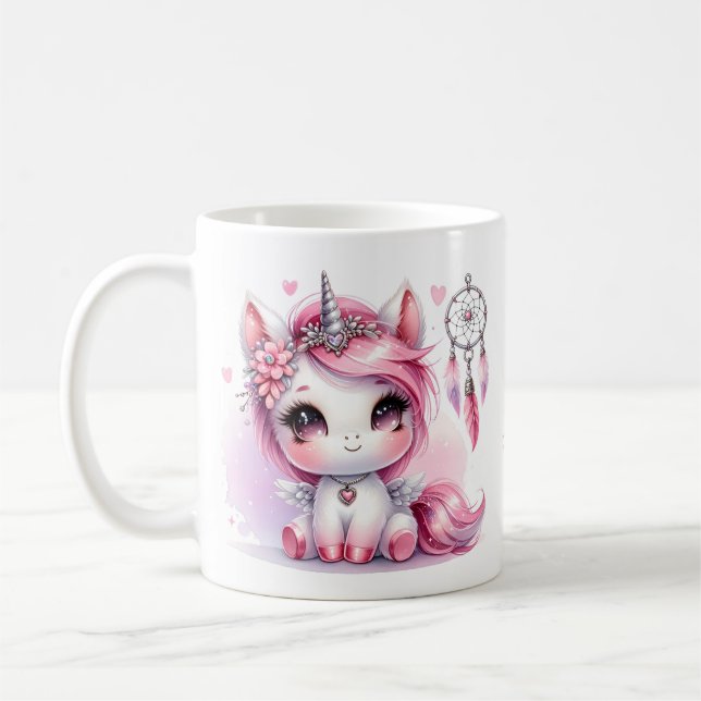 Unicorn Niedlich Whimsical Girly Personalisiert Na Kaffeetasse (Links)