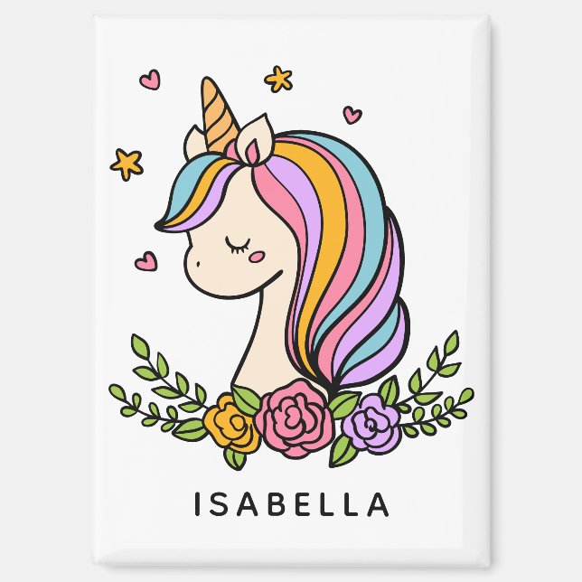 Unicorn Niedlich Whimsical Girly Personalisiert Na Magnet (Vorderseite)