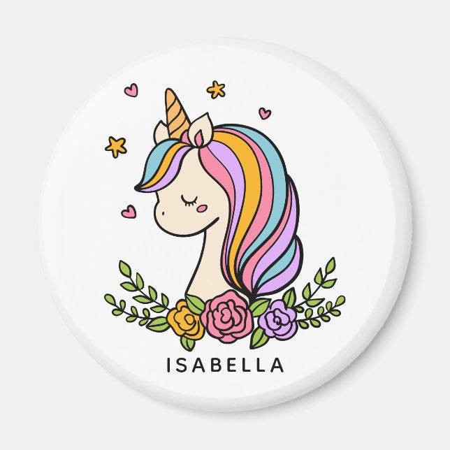 Unicorn Niedlich Whimsical Girly Personalisiert Na Magnet (Vorne)