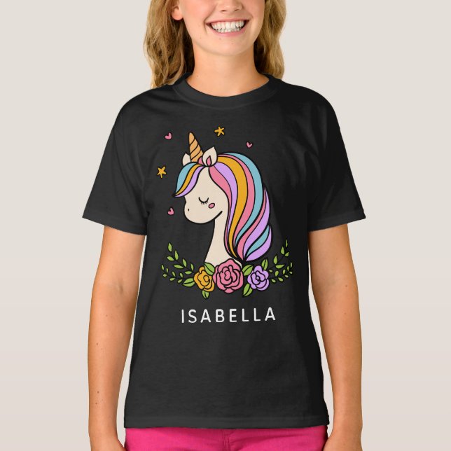 Unicorn Niedlich Whimsical Girly Personalisiert Na T-Shirt (Vorderseite)