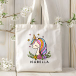 Unicorn Niedlich Whimsical Girly Personalisiert Na Tragetasche<br><div class="desc">Unicorn Niedlich Whimsical Girly Pink Personalisiert Name Tote Bag verfügt über ein niedliches Einhorn mit Sternen,  Herzen und Blume. Ideal für die Rückkehr in die Schule,  Büchertaschen für Mädchen,  Geburtstagsgeschenke und -favoriten,  personalisierte Weihnachtsgeschenke für Mädchen und vieles mehr. Entworfen von ©Evco Studio www.zazzle.com/store/evcostudio</div>