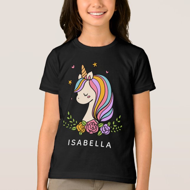 Unicorn Niedlich Whimsical Girly Personalisiert Na Tri-Blend Shirt (Vorderseite)