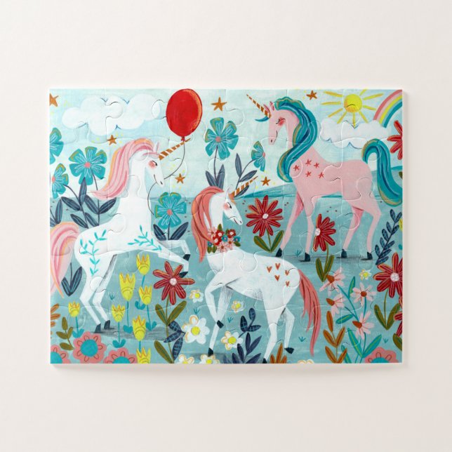 Unicorn, niedliche Regenbogenmädchen Puzzle (Horizontal)