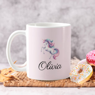 Unicorn Niedliche Wasserfarbe Personalisierter Nam Kaffeetasse