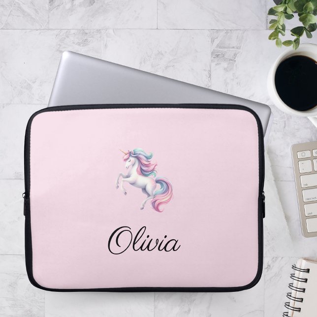 Unicorn Niedliche Wasserfarbe Personalisierter Nam Laptopschutzhülle (Von Creator hochgeladen)