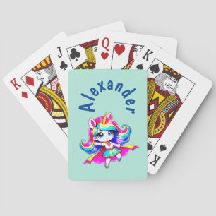 Unicorn niedlicher Super Girl Grüne Marine Text Spielkarten