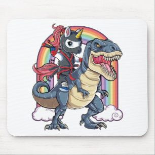 Unicorn Ninja Riding Dinosaur Mousepad