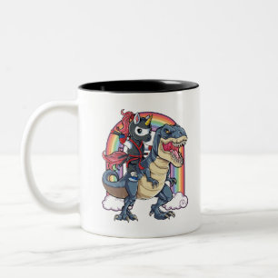 Unicorn Ninja Riding Dinosaur Zweifarbige Tasse