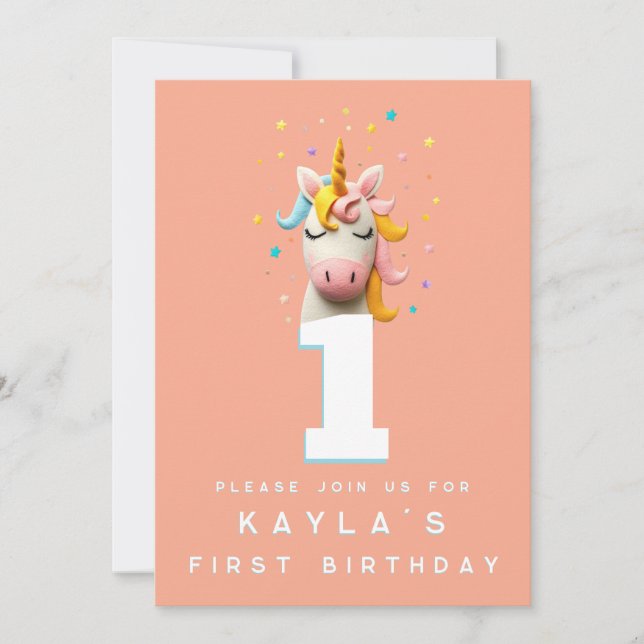 Unicorn Number Birthday Party Woll Felge Einladung (Vorderseite)