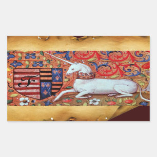 UNICORN OLD BROWN PARCHMONOGRAM RECHTECKIGER AUFKLEBER
