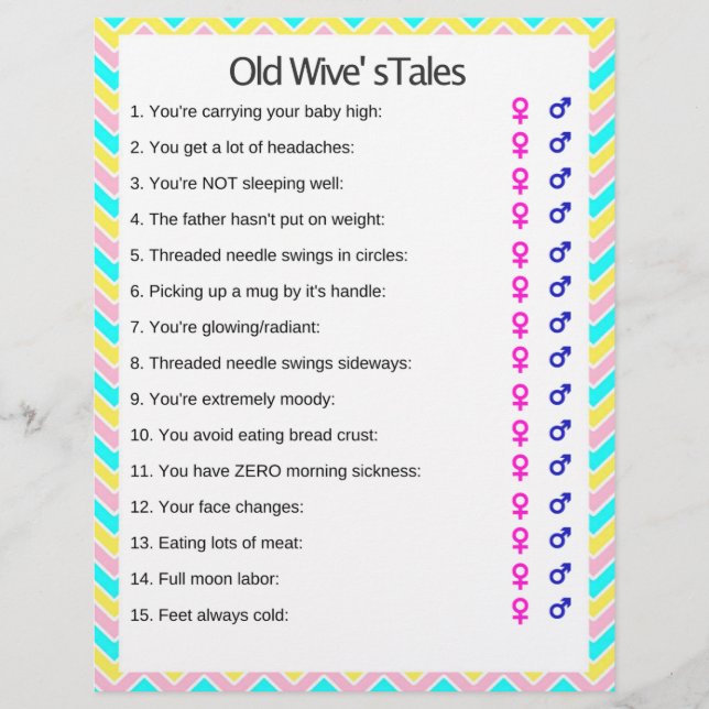 Unicorn Old Wive's Tales Baby Shower Game (Vorderseite)