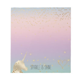 Unicorn Ombre Gold Confetti Glitzer Herz Notizblock