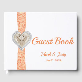 Unicorn Orange Lace Ribbon Wedding Guestbook Gästebuch