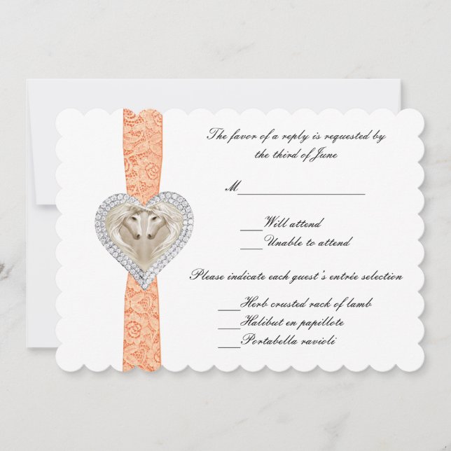 Unicorn Orange Lace Wedding Response Card Einladung (Vorderseite)
