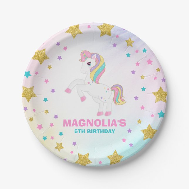 Unicorn-Papierplattemagisches Pappteller (Vorderseite)