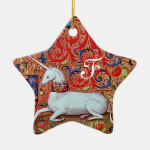 UNICORN PARCHERSTAR MONOGRAM, RED RUBY GEMSTONE KERAMIKORNAMENT