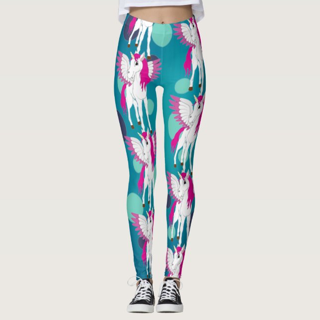Unicorn Party Blue Dots Leggings (Vorderseite)