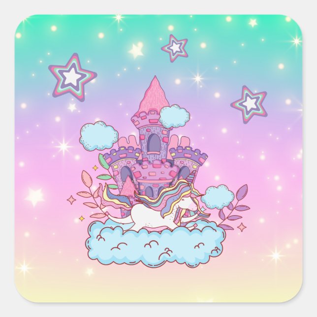 Unicorn Party Collection! Quadratischer Aufkleber (Vorderseite)