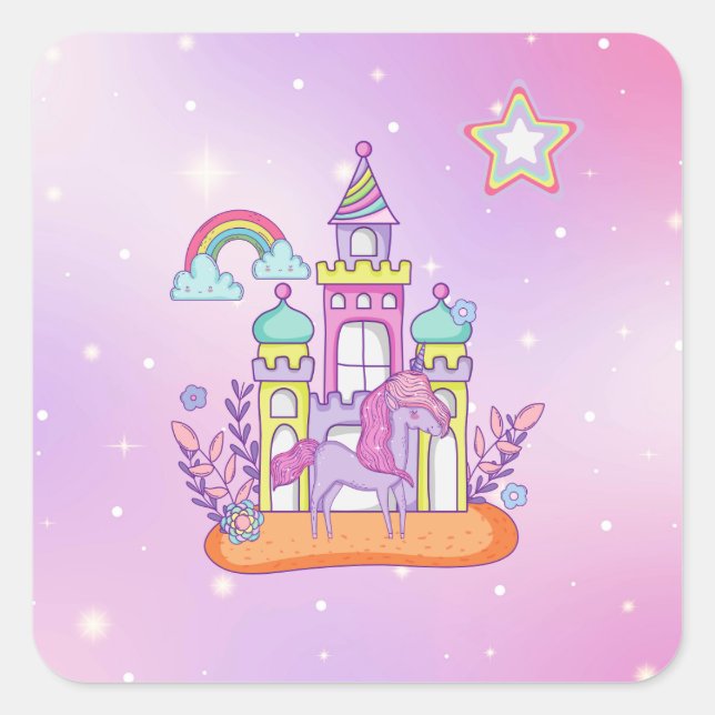 Unicorn Party Collection! Quadratischer Aufkleber (Vorderseite)