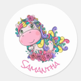 Unicorn Party Lila Classic Round Aufkleber