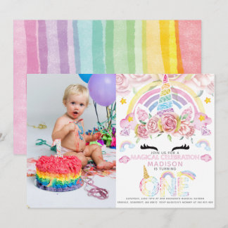 Unicorn Party Magical First Birthday Foto Einladung