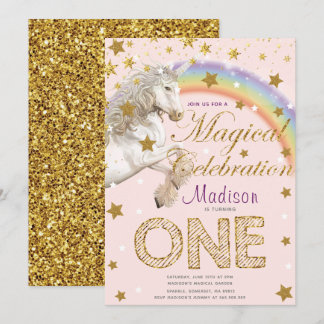 Unicorn Party Magical First Birthday Illustration Einladung