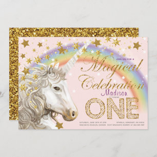 Unicorn Party Magical First Birthday Illustration Einladung