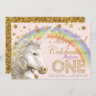 Unicorn Party Magical First Birthday Illustration Einladung